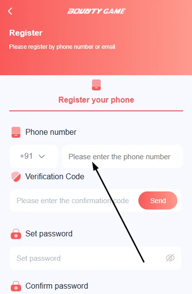 Type your phone number to register